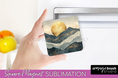 Boho Magnet Sublimation, Minimalist Landscape Magnet Design Sublimation OrangeBrushStudio 