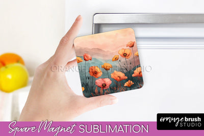 Boho Magnet Sublimation, Minimalist Landscape Magnet Design Sublimation OrangeBrushStudio 