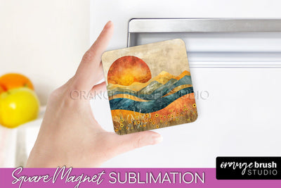 Boho Magnet Sublimation, Minimalist Landscape Magnet Design Sublimation OrangeBrushStudio 