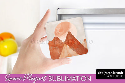 Boho Magnet Sublimation, Minimalist Landscape Magnet Design Sublimation OrangeBrushStudio 