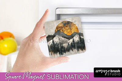 Boho Magnet Sublimation, Minimalist Landscape Magnet Design Sublimation OrangeBrushStudio 