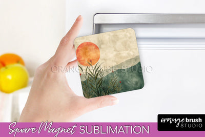 Boho Magnet Sublimation, Minimalist Landscape Magnet Design Sublimation OrangeBrushStudio 
