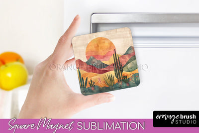 Boho Magnet Sublimation, Minimalist Landscape Magnet Design Sublimation OrangeBrushStudio 