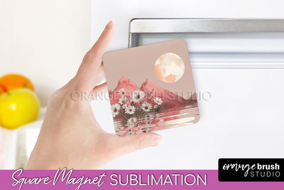 Boho Magnet Sublimation, Minimalist Landscape Magnet Design Sublimation OrangeBrushStudio 