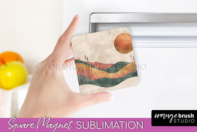 Boho Magnet Sublimation, Minimalist Landscape Magnet Design Sublimation OrangeBrushStudio 