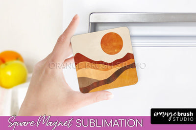 Boho Magnet Sublimation, Minimalist Landscape Magnet Design Sublimation OrangeBrushStudio 