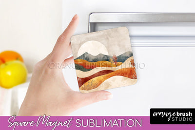 Boho Magnet Sublimation, Minimalist Landscape Magnet Design Sublimation OrangeBrushStudio 