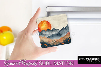 Boho Magnet Sublimation, Minimalist Landscape Magnet Design Sublimation OrangeBrushStudio 