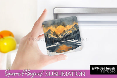 Boho Magnet Sublimation, Minimalist Landscape Magnet Design Sublimation OrangeBrushStudio 