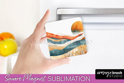 Boho Magnet Sublimation, Minimalist Landscape Magnet Design Sublimation OrangeBrushStudio 