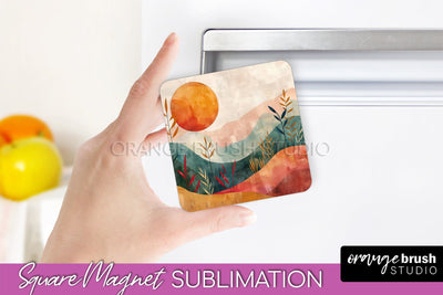 Boho Magnet Sublimation, Minimalist Landscape Magnet Design Sublimation OrangeBrushStudio 