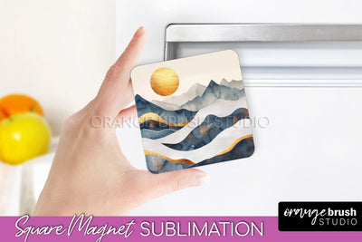 Boho Magnet Sublimation, Minimalist Landscape Magnet Design Sublimation OrangeBrushStudio 