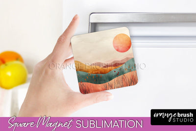Boho Magnet Sublimation, Minimalist Landscape Magnet Design Sublimation OrangeBrushStudio 