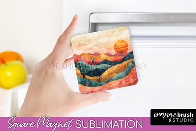 Boho Magnet Sublimation, Minimalist Landscape Magnet Design Sublimation OrangeBrushStudio 