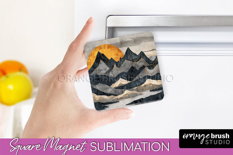 Boho Magnet Sublimation, Minimalist Landscape Magnet Design Sublimation OrangeBrushStudio 