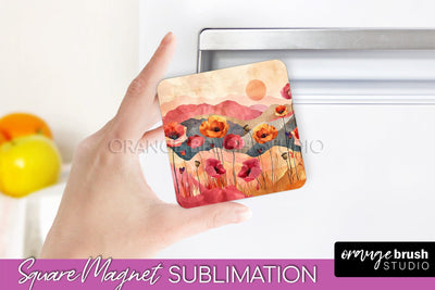 Boho Magnet Sublimation, Minimalist Landscape Magnet Design Sublimation OrangeBrushStudio 