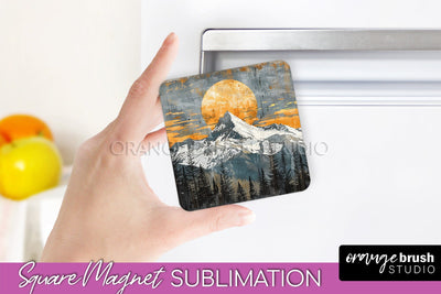 Boho Magnet Sublimation, Minimalist Landscape Magnet Design Sublimation OrangeBrushStudio 