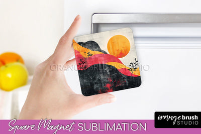 Boho Magnet Sublimation, Minimalist Landscape Magnet Design Sublimation OrangeBrushStudio 