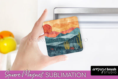Boho Magnet Sublimation, Minimalist Landscape Magnet Design Sublimation OrangeBrushStudio 