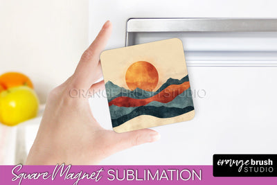 Boho Magnet Sublimation, Minimalist Landscape Magnet Design Sublimation OrangeBrushStudio 