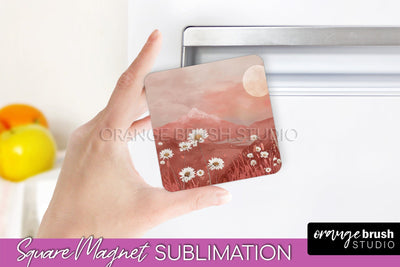 Boho Magnet Sublimation, Minimalist Landscape Magnet Design Sublimation OrangeBrushStudio 