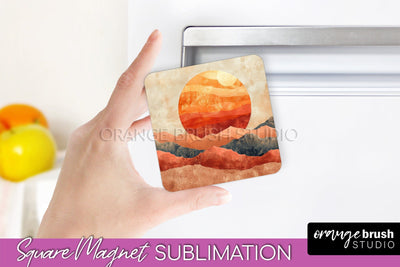 Boho Magnet Sublimation, Minimalist Landscape Magnet Design Sublimation OrangeBrushStudio 