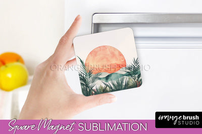 Boho Magnet Sublimation, Minimalist Landscape Magnet Design Sublimation OrangeBrushStudio 