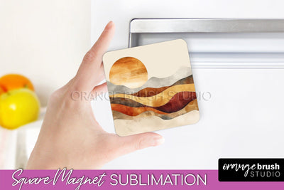 Boho Magnet Sublimation, Minimalist Landscape Magnet Design Sublimation OrangeBrushStudio 