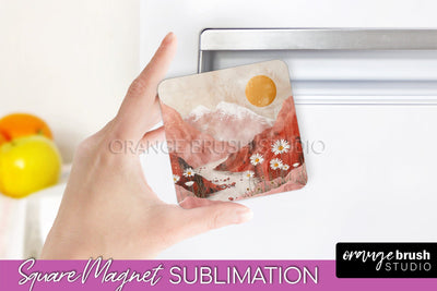 Boho Magnet Sublimation, Minimalist Landscape Magnet Design Sublimation OrangeBrushStudio 