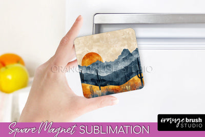 Boho Magnet Sublimation, Minimalist Landscape Magnet Design Sublimation OrangeBrushStudio 