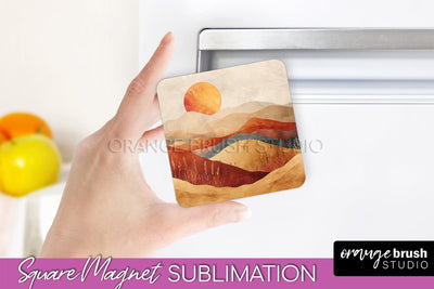 Boho Magnet Sublimation, Minimalist Landscape Magnet Design Sublimation OrangeBrushStudio 