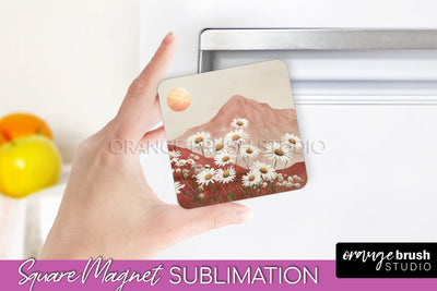 Boho Magnet Sublimation, Minimalist Landscape Magnet Design Sublimation OrangeBrushStudio 