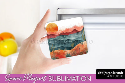 Boho Magnet Sublimation, Minimalist Landscape Magnet Design Sublimation OrangeBrushStudio 