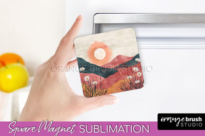 Boho Magnet Sublimation, Minimalist Landscape Magnet Design Sublimation OrangeBrushStudio 