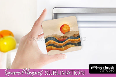 Boho Magnet Sublimation, Minimalist Landscape Magnet Design Sublimation OrangeBrushStudio 