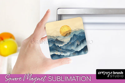 Boho Magnet Sublimation, Minimalist Landscape Magnet Design Sublimation OrangeBrushStudio 