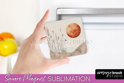 Boho Magnet Sublimation, Minimalist Landscape Magnet Design Sublimation OrangeBrushStudio 