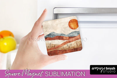 Boho Magnet Sublimation, Minimalist Landscape Magnet Design Sublimation OrangeBrushStudio 