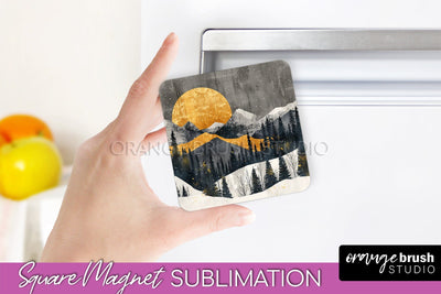 Boho Magnet Sublimation, Minimalist Landscape Magnet Design Sublimation OrangeBrushStudio 