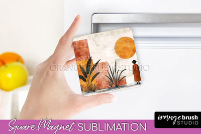 Boho Magnet Sublimation, Minimalist Landscape Magnet Design Sublimation OrangeBrushStudio 