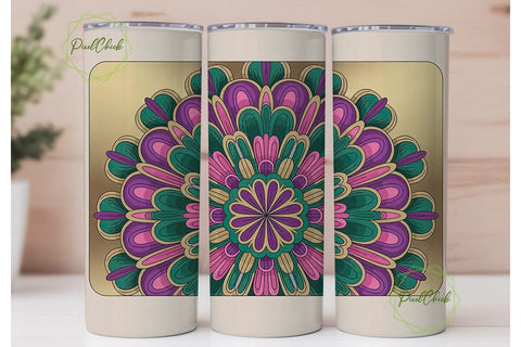 Boho Mandala Floral 20oz Tumbler Wrap Sublimation PixelChick 