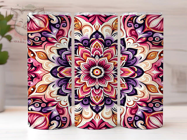 Boho Mandala Tribal Style Tumbler, Tribal Wrap, 20Oz Tumbler, Sublimation Design, Bohemian Style, Earthy Vibes, Mandala Pattern Sublimation Lara' s Designs 