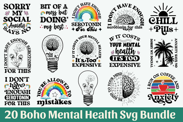 Boho Mental Health Quote Svg Bundle SVG Regulrcrative 