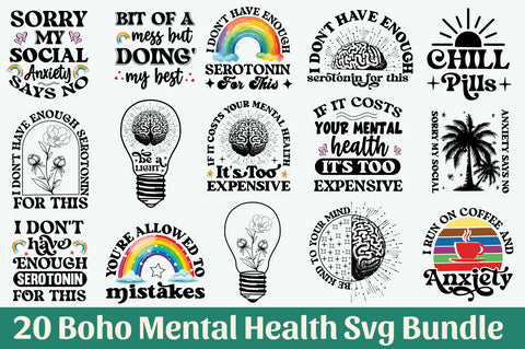 Boho Mental Health Quote Svg Bundle SVG Regulrcrative 