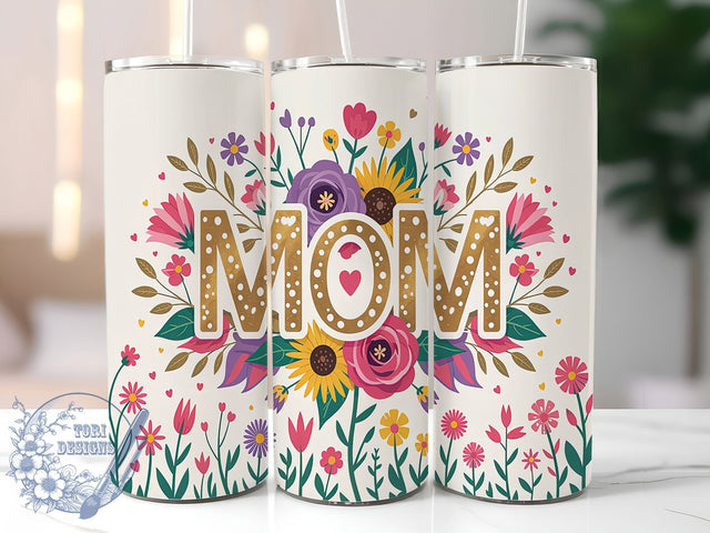 Boho Mom Glitter Floral 20oz Tumbler, Glitter Floral Tumbler, 20oz Sublimation Wrap, Aesthetic Mom Drinkware, Bohemian Flower Design, Trendy Mom Gift, Shimmer Tumbler Wrap Sublimation ToriDesigns 