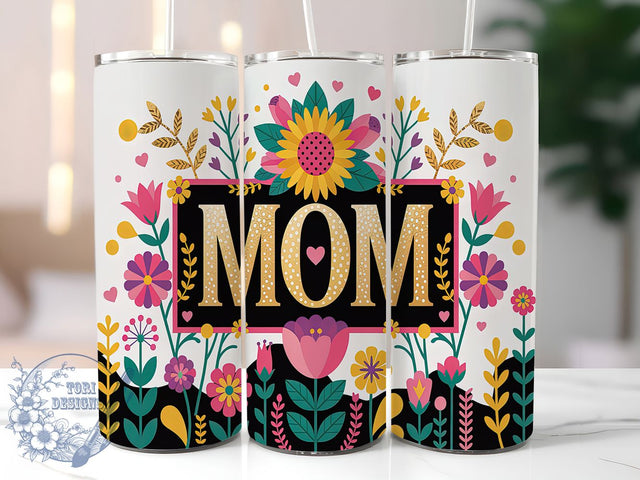 Boho Mom Glitter Floral 20oz Tumbler, Glitter Floral Tumbler, 20oz Sublimation Wrap, Aesthetic Mom Drinkware, Bohemian Flower Design, Trendy Mom Gift, Shimmer Tumbler Wrap Sublimation ToriDesigns 