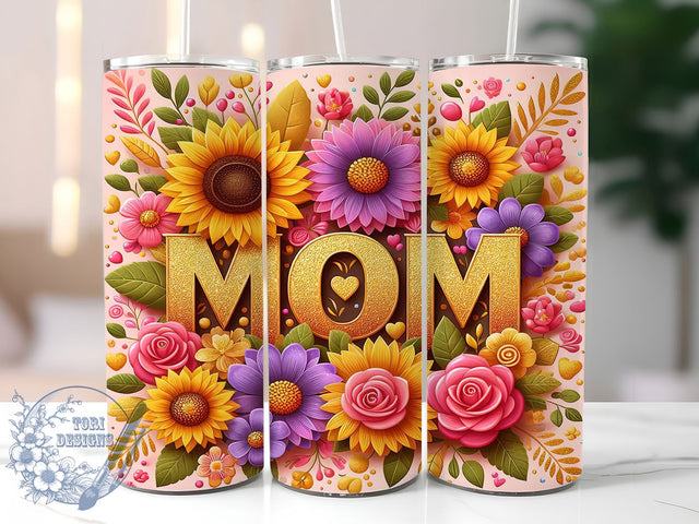 Boho Mom Glitter Floral 20oz Tumbler, Glitter Floral Tumbler, 20oz Sublimation Wrap, Aesthetic Mom Drinkware, Bohemian Flower Design, Trendy Mom Gift, Shimmer Tumbler Wrap Sublimation ToriDesigns 
