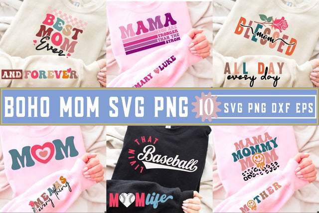 Boho Mom Svg Png Bundle, Mom Sleeve Shirt Design Svg, Positive Mama Quotes Svg Png, Mom Mama Life Svg, Coffee Mom Svg, Trendy Mom Shirt Png SVG BB Type Studios 
