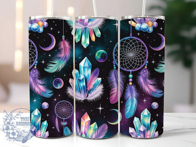 Boho Moon Crystal Dreamcatcher Tumbler, Moon Crystal Cup, 20Oz Tumbler Wrap, Bohemian Style Drinkware, Sublimation Tumbler Design, Spiritual Moon Mug, Crystal Dreamcatcher Cup Sublimation ToriDesigns 