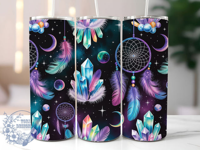 Boho Moon Crystal Dreamcatcher Tumbler, Moon Crystal Cup, 20Oz Tumbler Wrap, Bohemian Style Drinkware, Sublimation Tumbler Design, Spiritual Moon Mug, Crystal Dreamcatcher Cup Sublimation ToriDesigns 